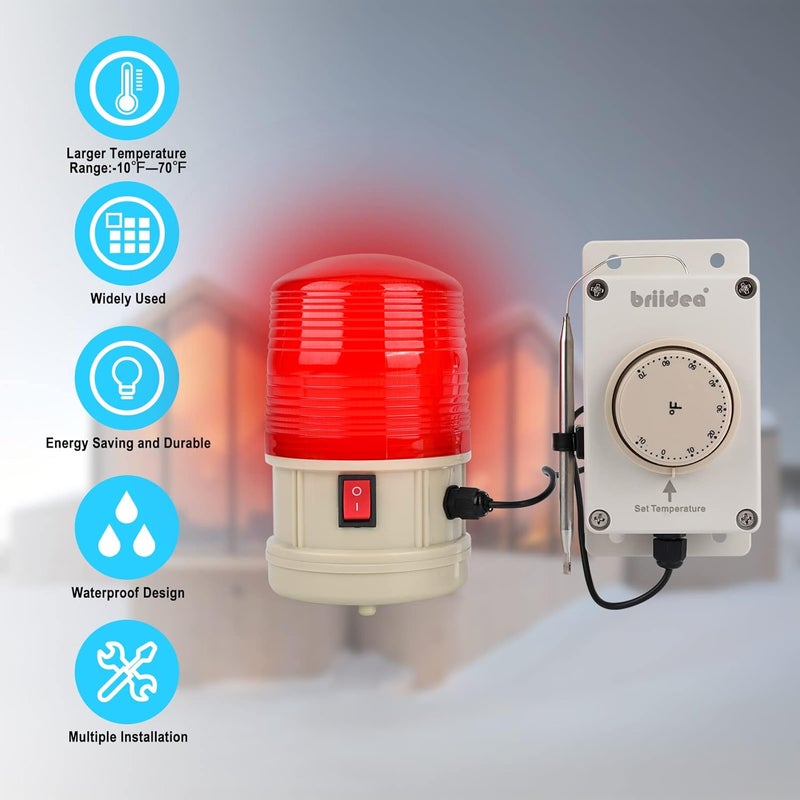 briidea Low Temperature Warning Light, Magnetic Base Design, Adjustable -10°F to 70°F Setting, Flashing Alert Activates Automatically Below Threshold for Unattended Protection - Image 2